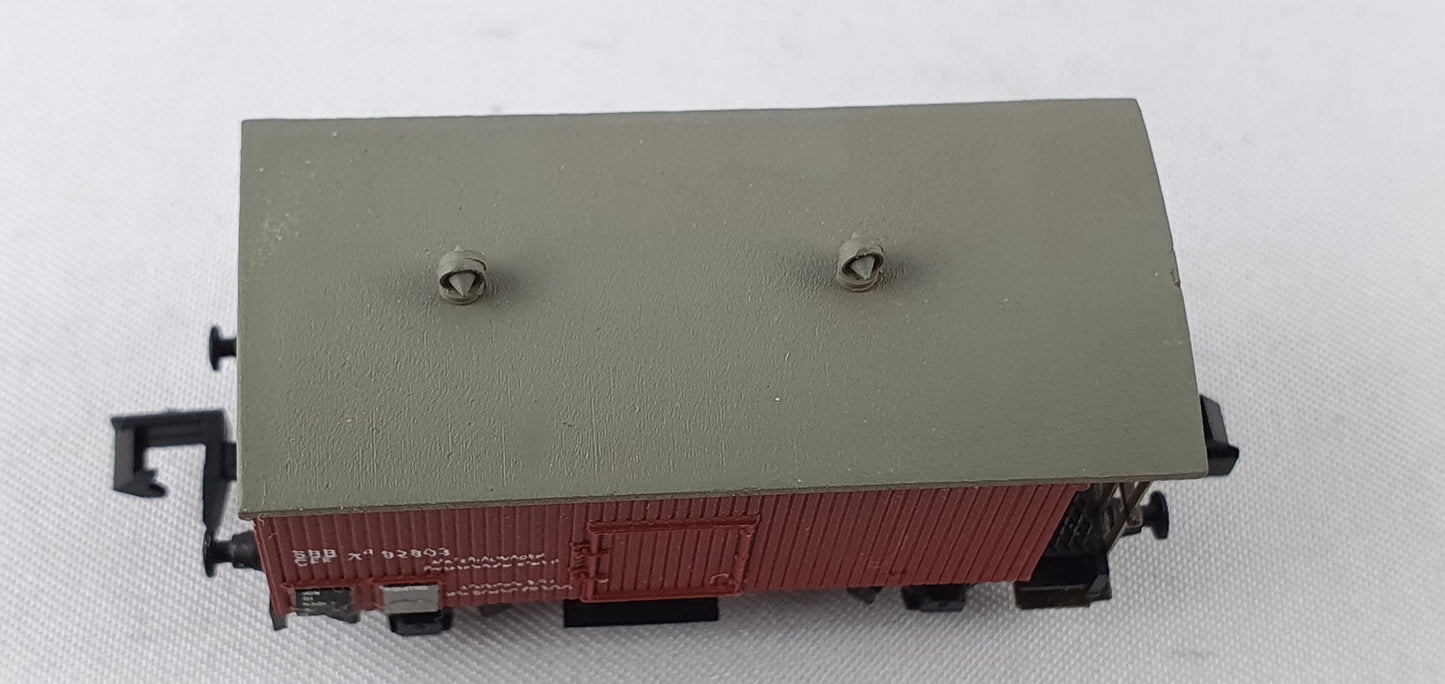 SwissToys 3 SBB Flachdachwagen braun mit Brb Kreidetafel und Zettelkasten (DG476)