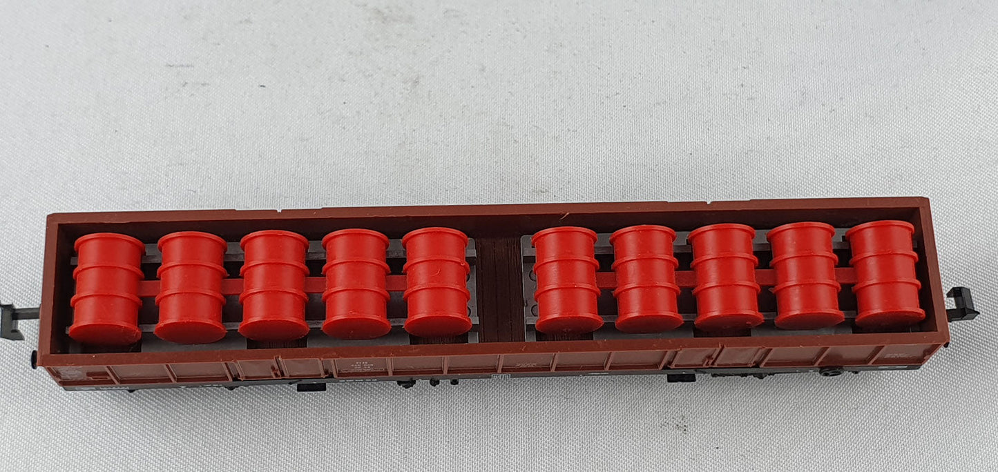 Minitrix 51 3521 00 DB off Güterwagen mit 10 roten Fässern OVP (E6951)