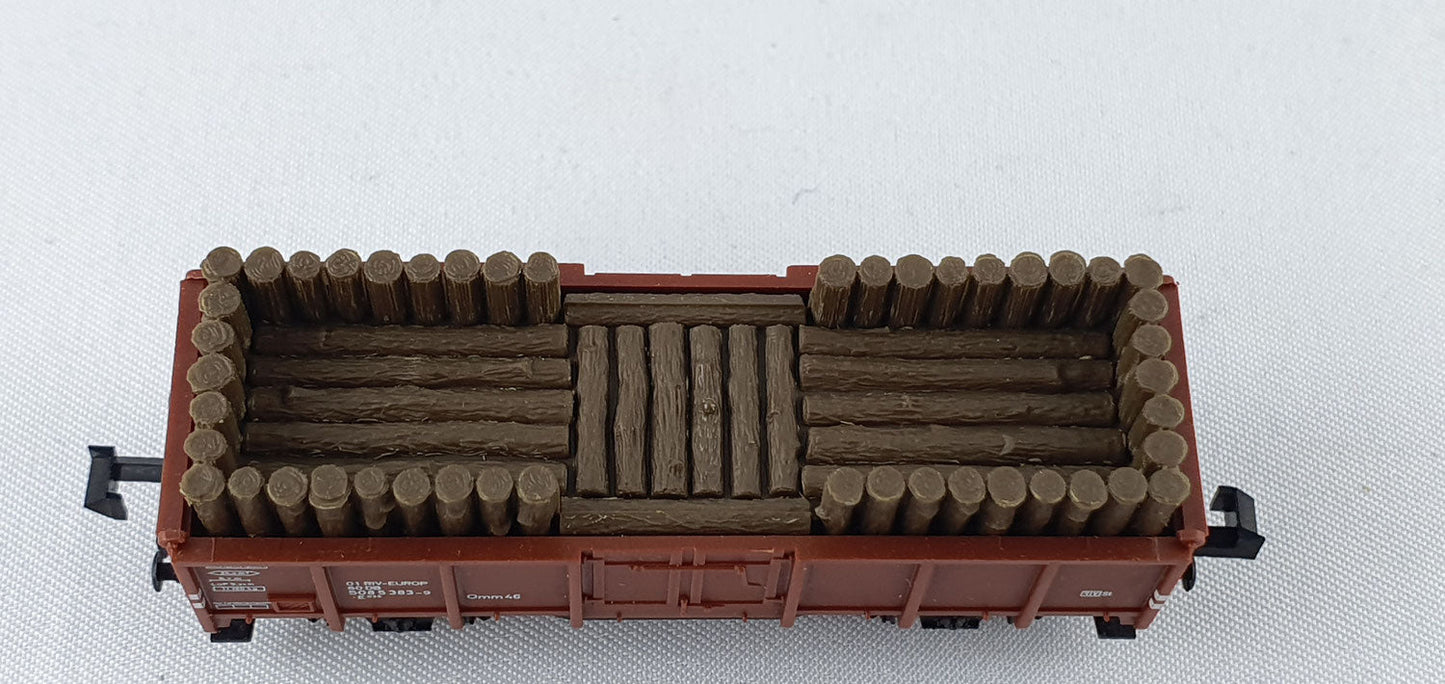 Minitrix 51 3265 00 DB off. Güterwagen beladen mit Grubenholz OVP (WG17)