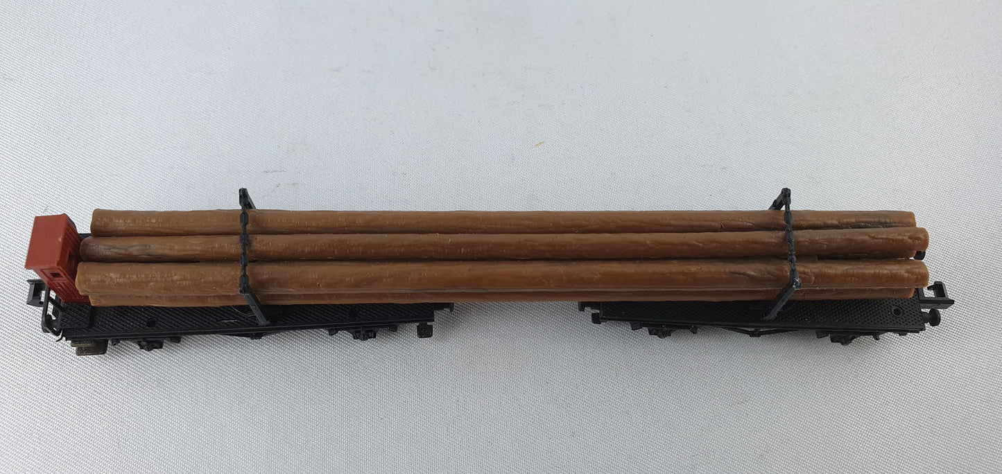 Arnold 4479 DRG Wagen-Set mit 2 Drehschemelwagen (mit Bremserhaus) mit Baumstämmen (DG390)