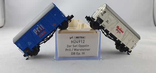 Coffret de wagons couverts « Pril + Warsteiner » de la DB Hobbytrain H24912, modèle d'origine (PB4) 