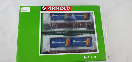 Arnold HN6422 Renfe Wagon Set Flat Car with Container "PEGASO" OVP (PB23) 