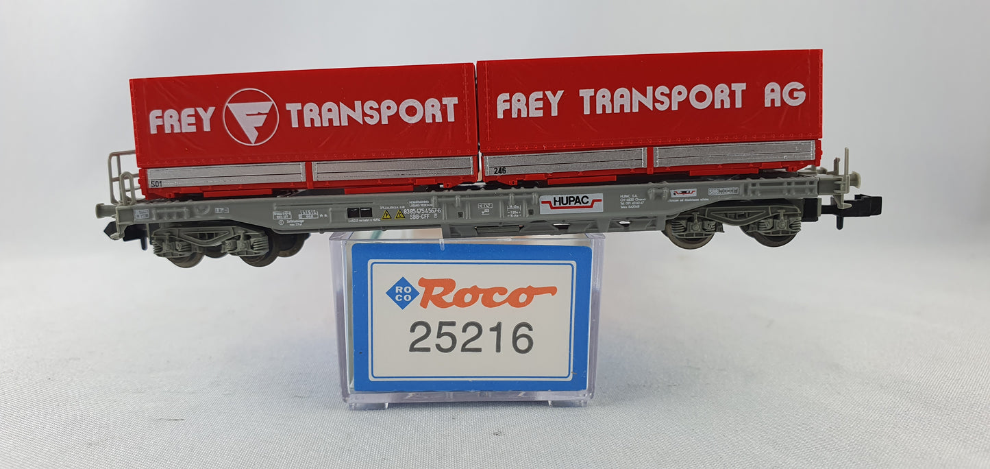 Roco 25216 HUPAC Taschenwagen mit Wechselpritsche "FREY TRANSPORT AG" OVP (GWG8)