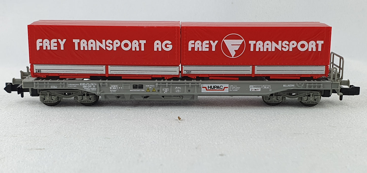 Roco 25216 HUPAC Taschenwagen mit Wechselpritsche "FREY TRANSPORT AG" OVP (GWG8)