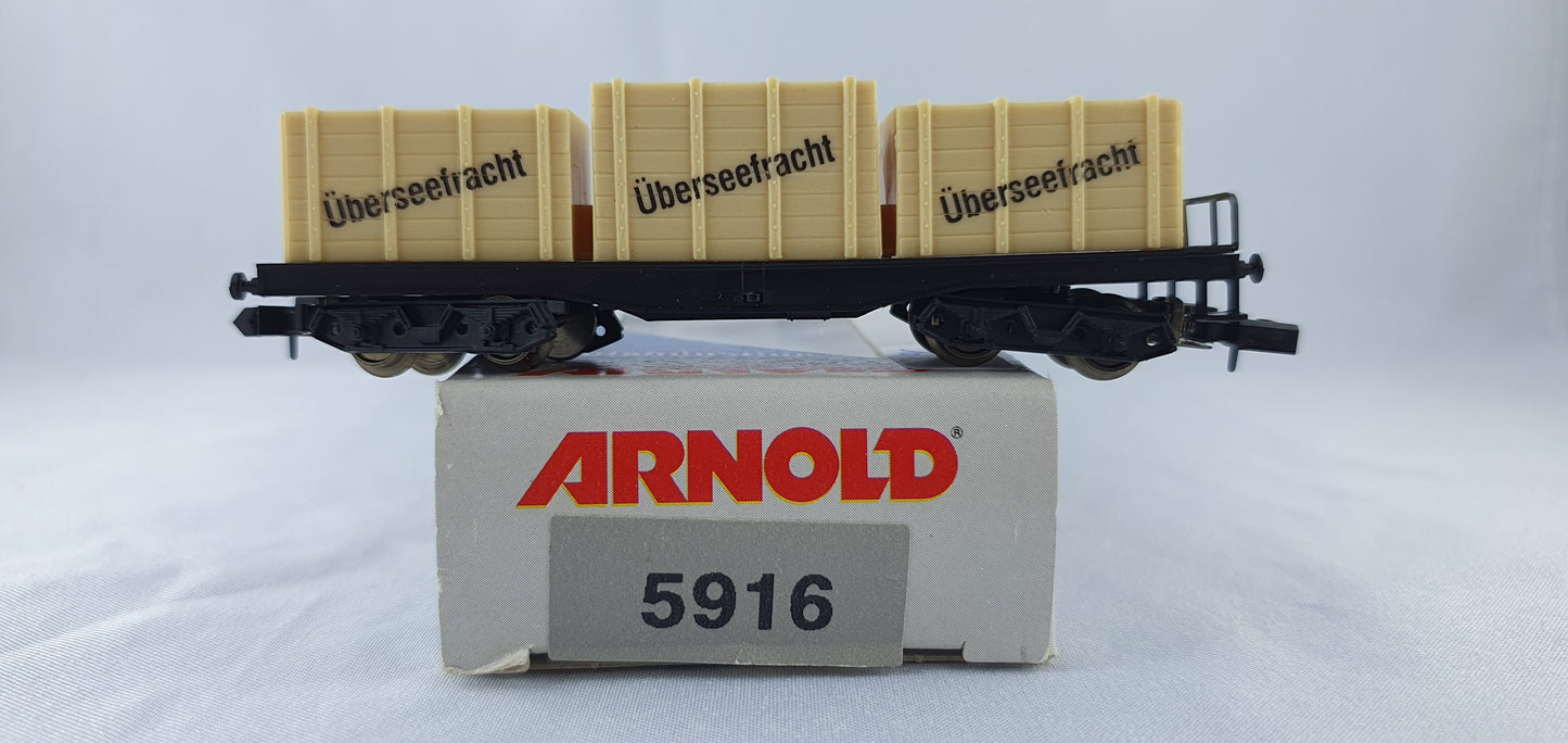 Arnold 5916 DB flat wagon load 3 boxes ´overseas freight´ OVP (CWG24) 