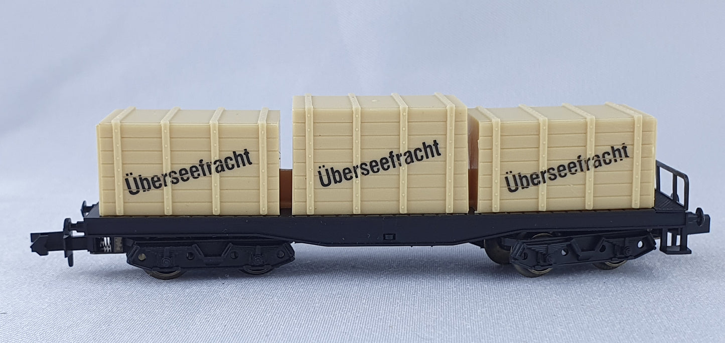 Arnold 5916 DB flat wagon load 3 boxes ´overseas freight´ OVP (CWG24) 