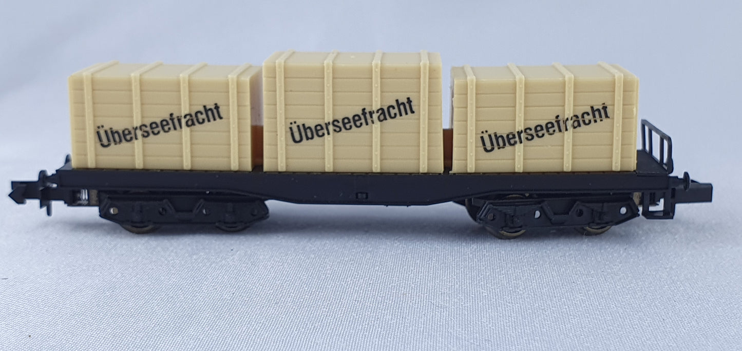 Arnold 5916 DB flat wagon load 3 boxes ´overseas freight´ OVP (CWG24) 