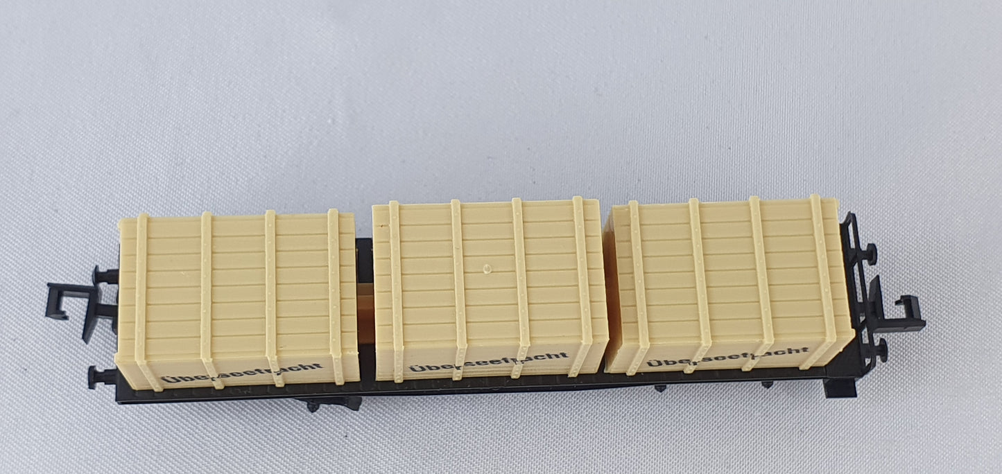 Arnold 5916 DB flat wagon load 3 boxes ´overseas freight´ OVP (CWG24) 