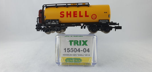 Wagon-citerne Minitrix 15504-04 DB avec BRHS, 4 essieux, jaune, orig 'Shell' (PL11) 