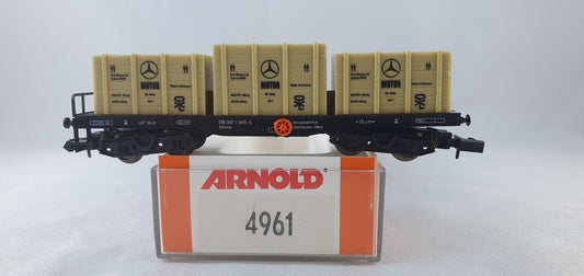 Wagon plat DB Arnold 4961 avec 3 caisses d'outre-mer, emballage d'origine (CWG25) 