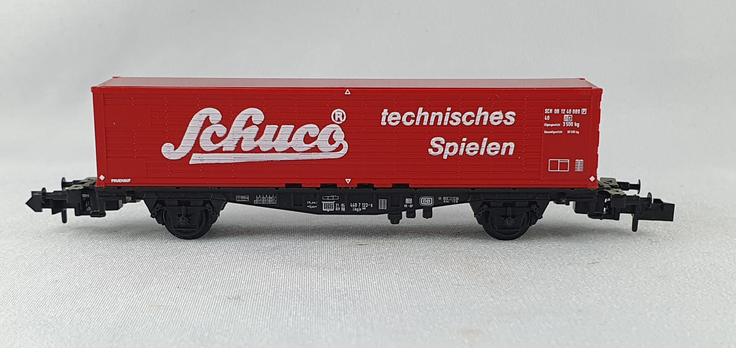 Minitrix 13681 DB Container-Tragwagen mit Container (rot) ´Schuco-technisches Spielen´ OVP (DG833)