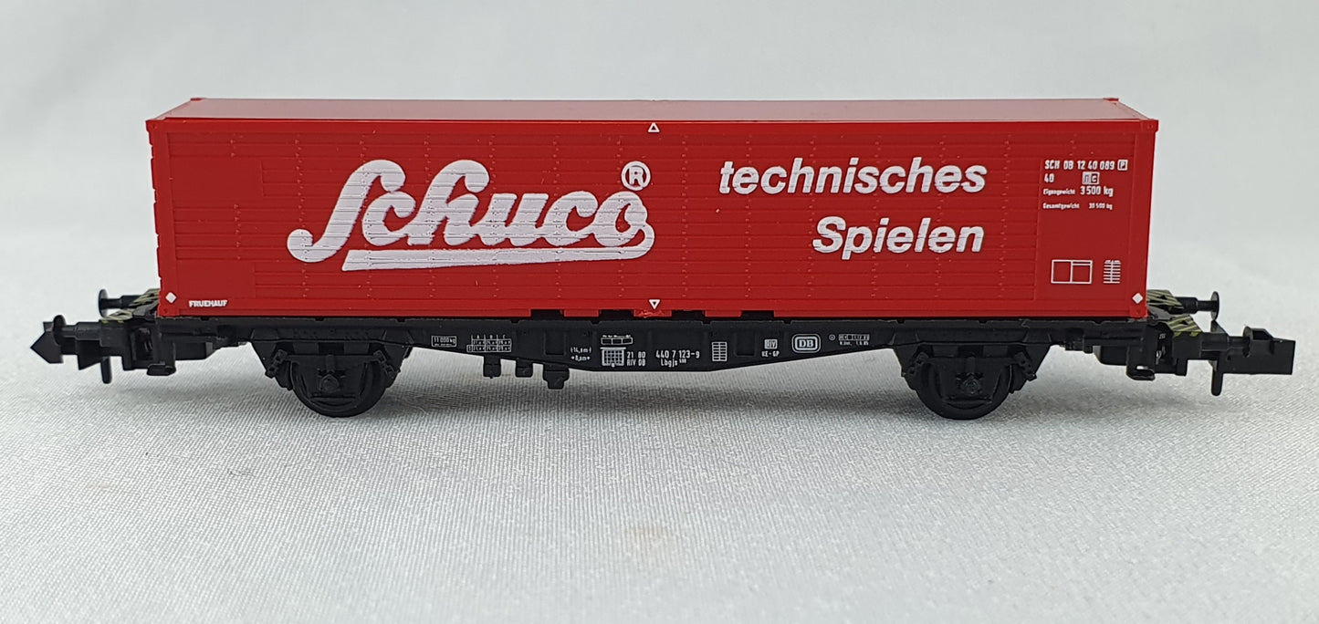 Minitrix 13681 DB Container-Tragwagen mit Container (rot) ´Schuco-technisches Spielen´ OVP (DG833)