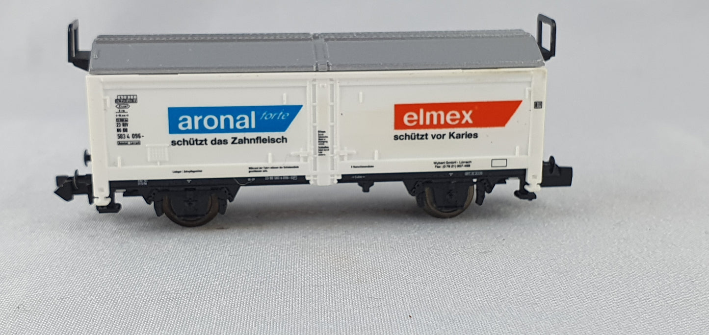 Minitrix 13949 DB Schiebedach-/Schiebewandwagen, ´aronal´ ´elmex´OVP (E4650)