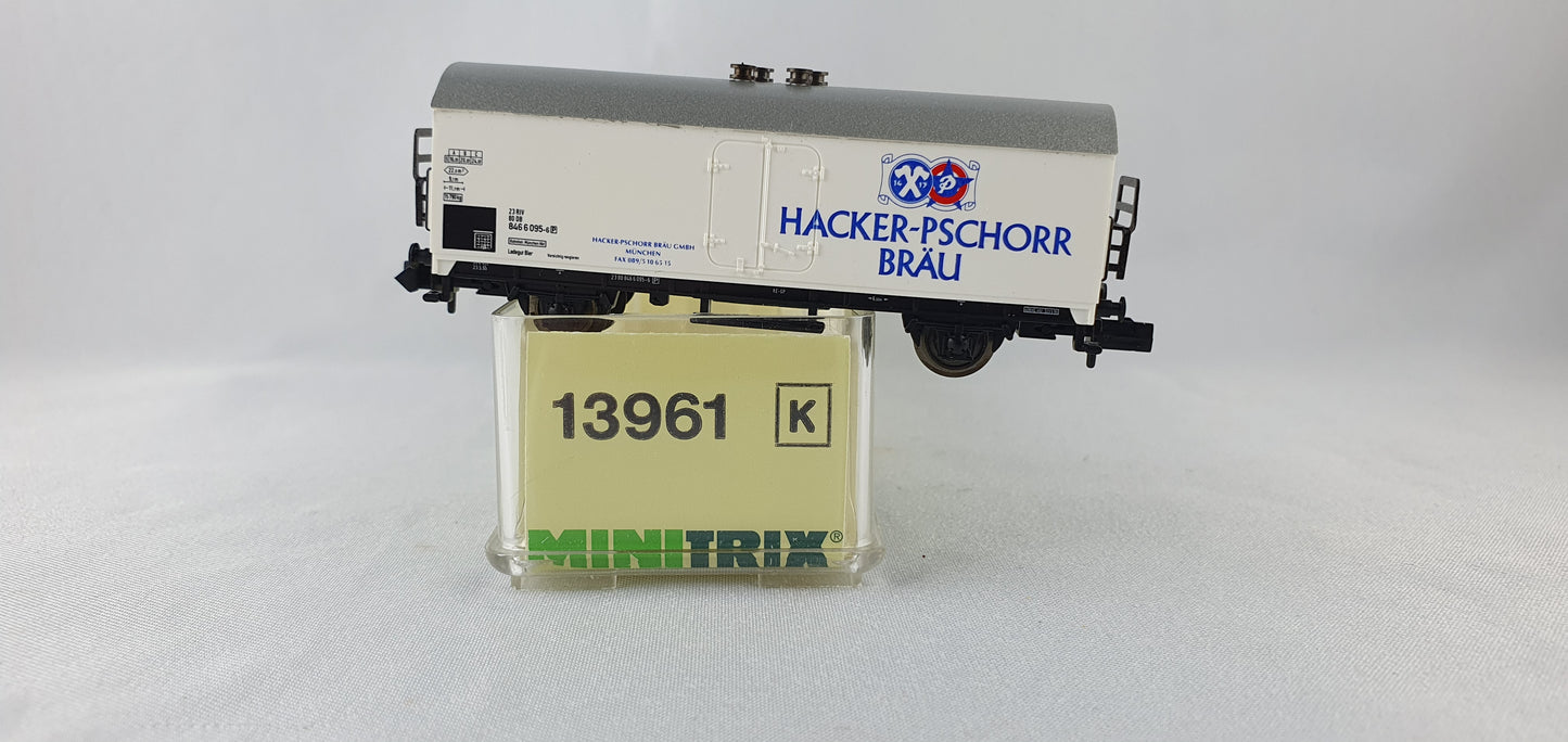 Minitrix 13961 DB Kühlwagen (Bierwagen) ´HACKER-PSCHORR BRÄU´OVP (DG835)