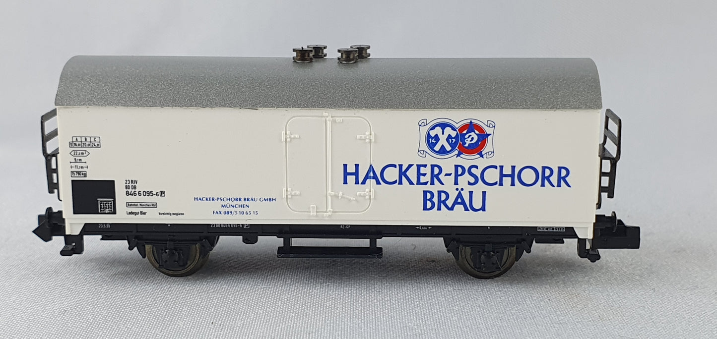 Minitrix 13961 DB Kühlwagen (Bierwagen) ´HACKER-PSCHORR BRÄU´OVP (DG835)