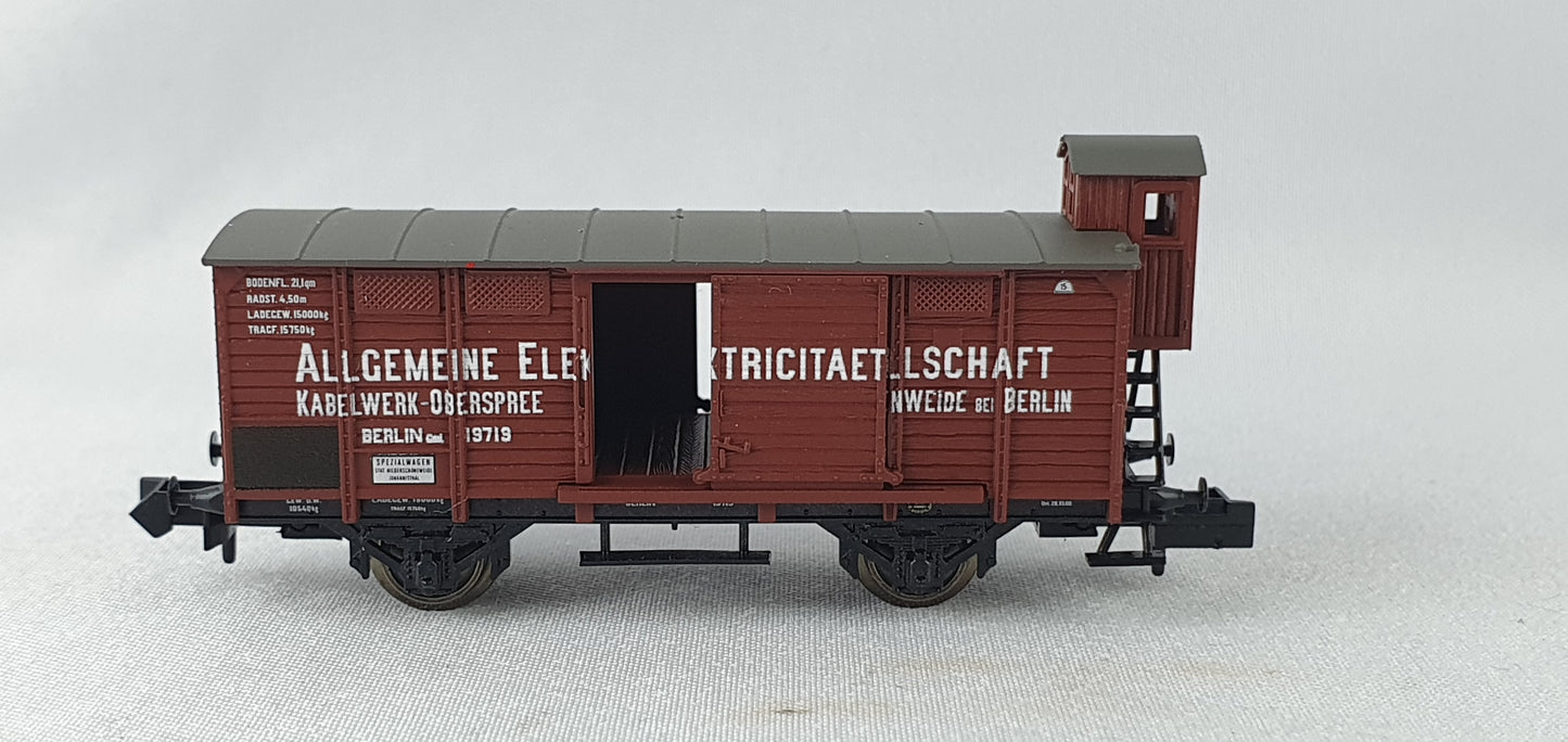 Minitrix / Trix Club 18924 K.P.E.V ged. Güterwagen  ALLGEMEINE ELEKTRICITAETS-GESELLSCHAFT´, ´KABELWERK-OBERSPREE´, ´OBERSCHÖNEWEIDE BEI BERLIN OVP (E100)