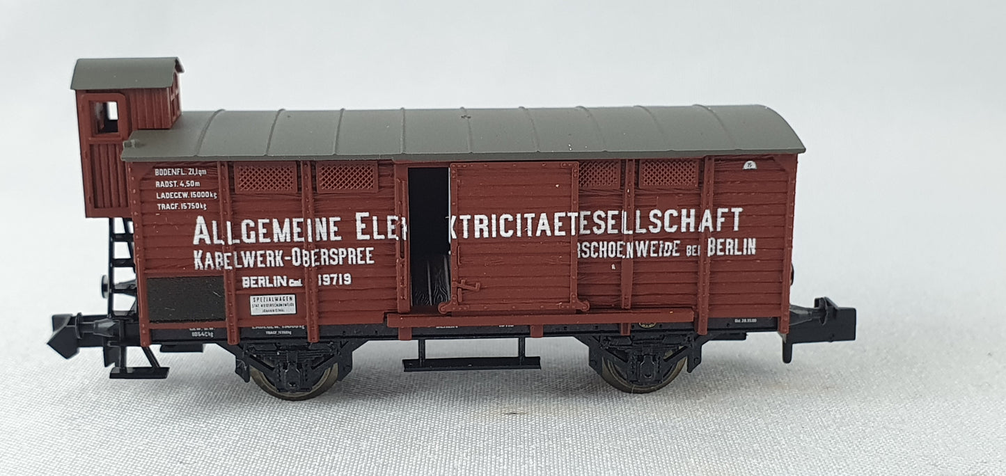 Minitrix / Trix Club 18924 K.P.E.V ged. Güterwagen  ALLGEMEINE ELEKTRICITAETS-GESELLSCHAFT´, ´KABELWERK-OBERSPREE´, ´OBERSCHÖNEWEIDE BEI BERLIN OVP (E100)