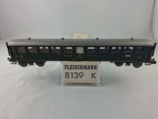 Voiture à plan ouvert Fleischmann 8139K SBB 2e classe, construction en acier lourd, emballage d'origine (EOW7) 