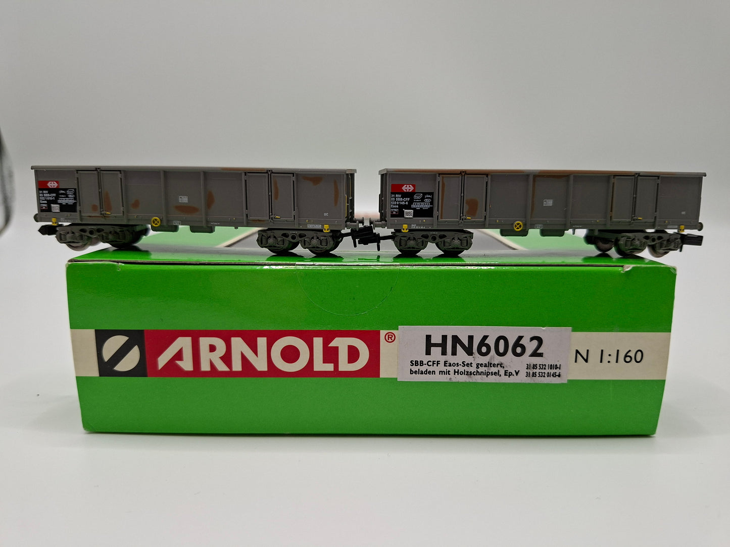 Arnold HN6062 SBB Set 2-teilig offenen Eaos-Güterwagen mit Holzhackschnitzeln OVP (EOS3)