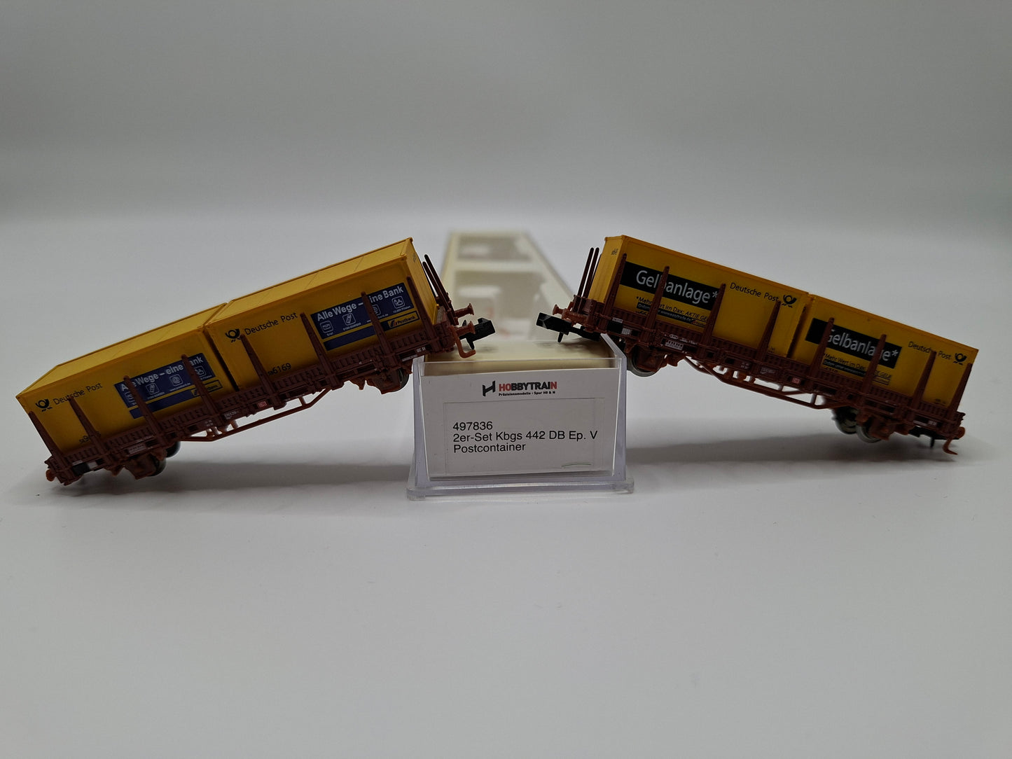 Hobbytrain 497836 DB Set 2 Niederbordwagen mit Post Containern OVP (EOS8)