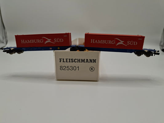 Fleischmann 825301 DB Gelenk-Containertragwagen mit zwei 40´ Containern (rot) ´HAMBURG SÜD´ OVP (EOS10)