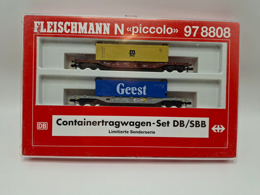 Fleischmann 97 8808 DB Set 2-teilig Container Tragwagen "msc und Geest" OVP (EOS15)