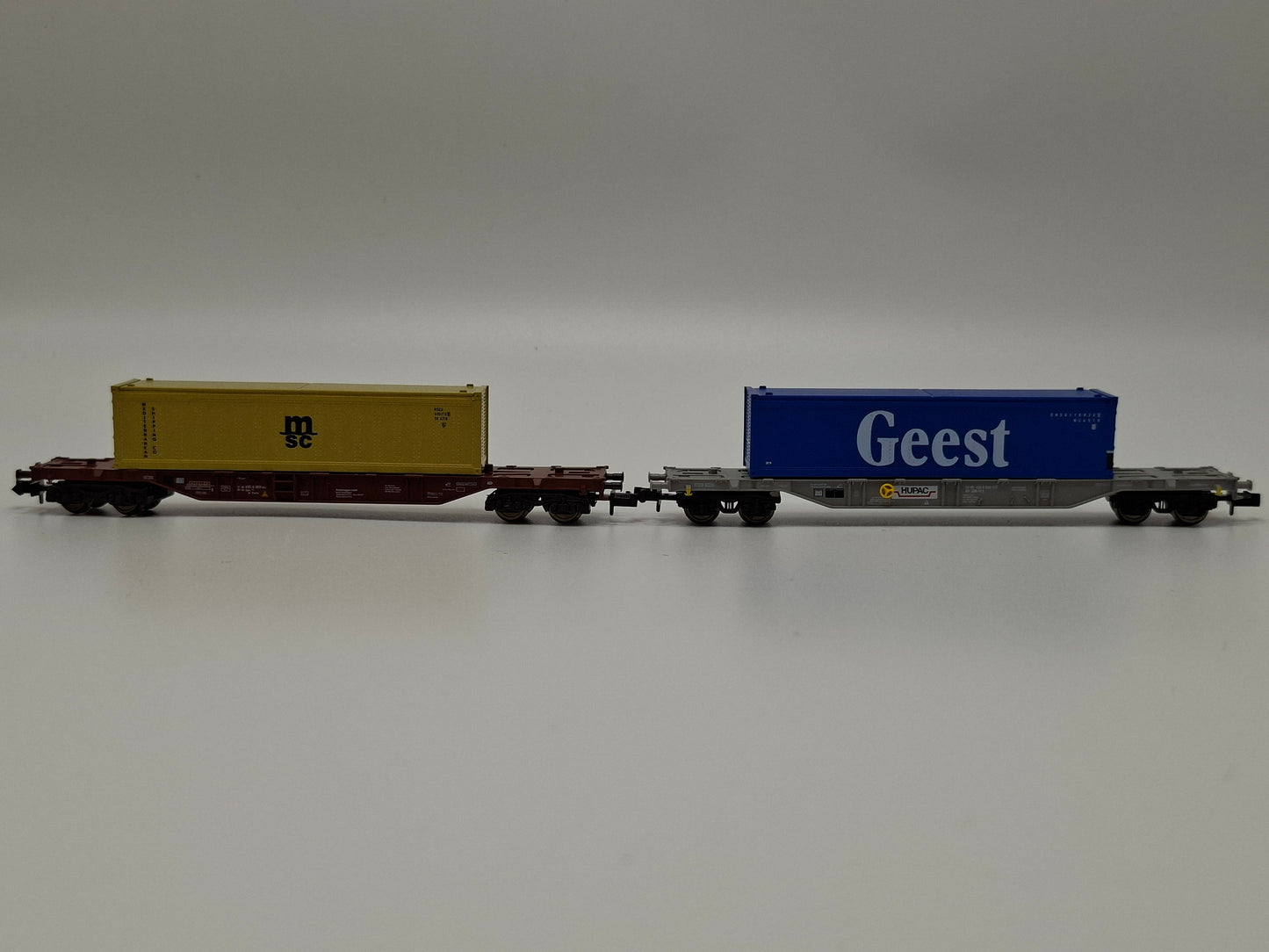 Fleischmann 97 8808 DB Set 2-teilig Container Tragwagen "msc und Geest" OVP (EOS15)