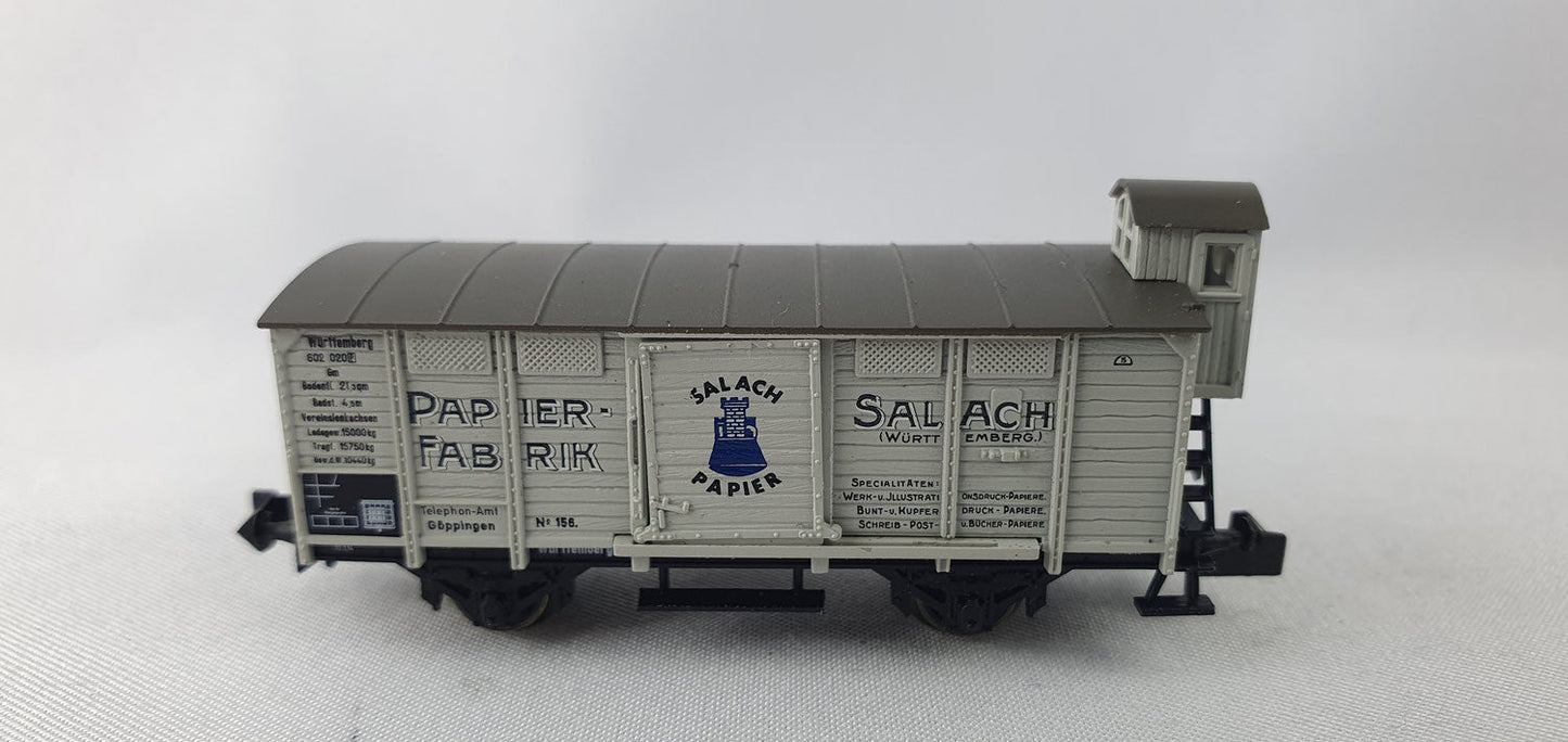 Minitrix 15960 K.W.ST.E ged. Güterwagen mit Brhs "Papierfabrik Salach" Clubwagen 2020 OVP (DG756)