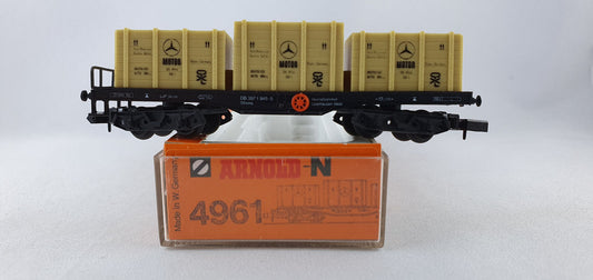 Wagon plat DB Arnold 4961 avec 3 caisses d'outre-mer, emballage d'origine (DG639) 