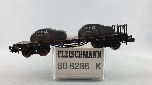 Fleischmann 80 8286 DB Rungenwagen 4-achsig mit Bremserbühne 2 Opel "Exklusivmodell 2000" OVP (DG267)