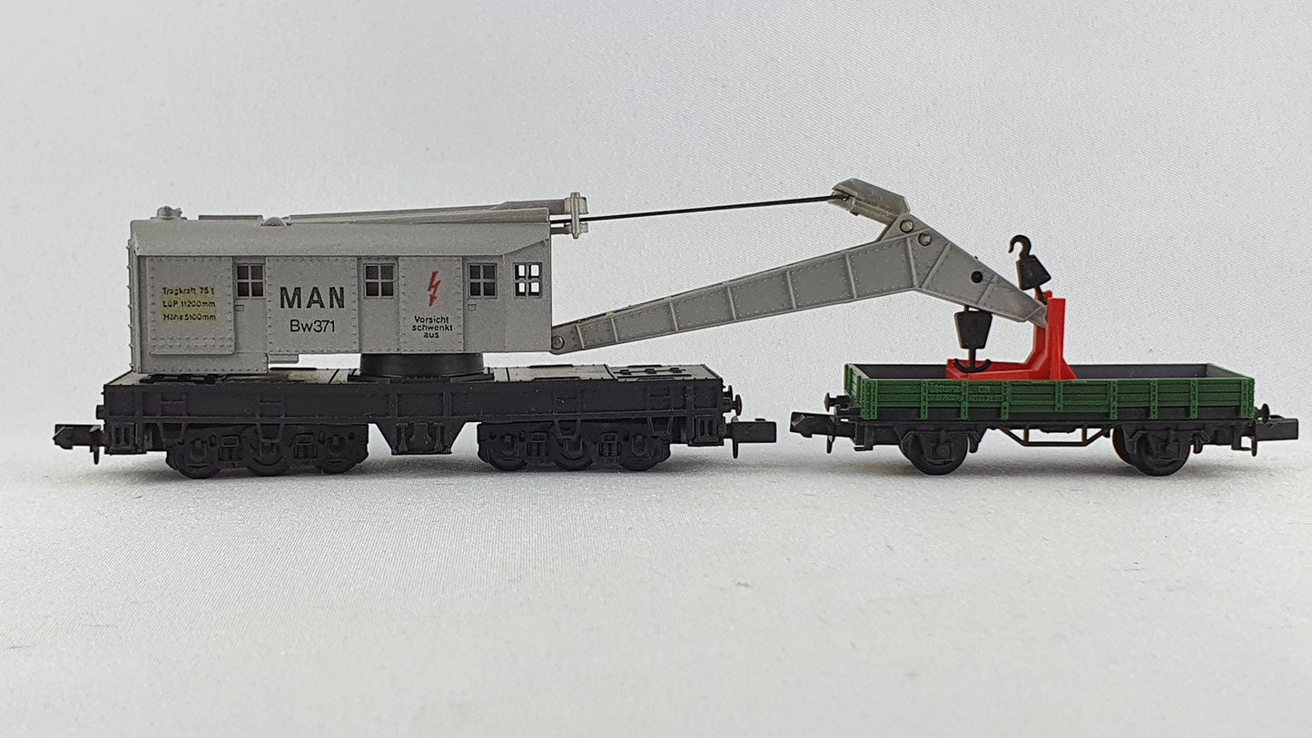 Arnold 0465 DB Kranwagen Set Dampfkran und Aufliegerwagen OVP (DG131)