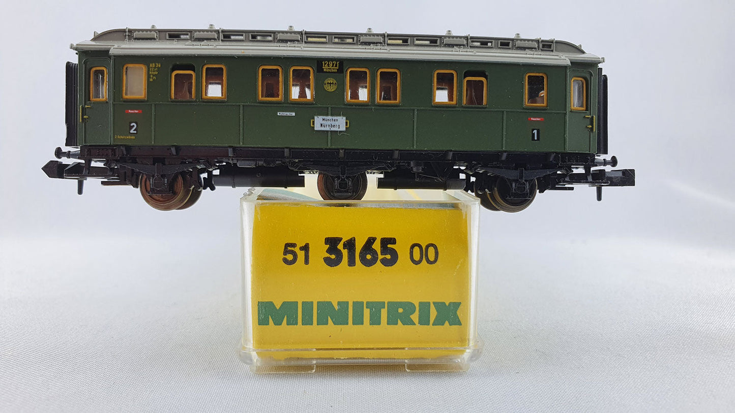Minitrix 51 3165 00 DRG Reisezugwgen 1./2. Kl. 3-achsig OVP (DP142)