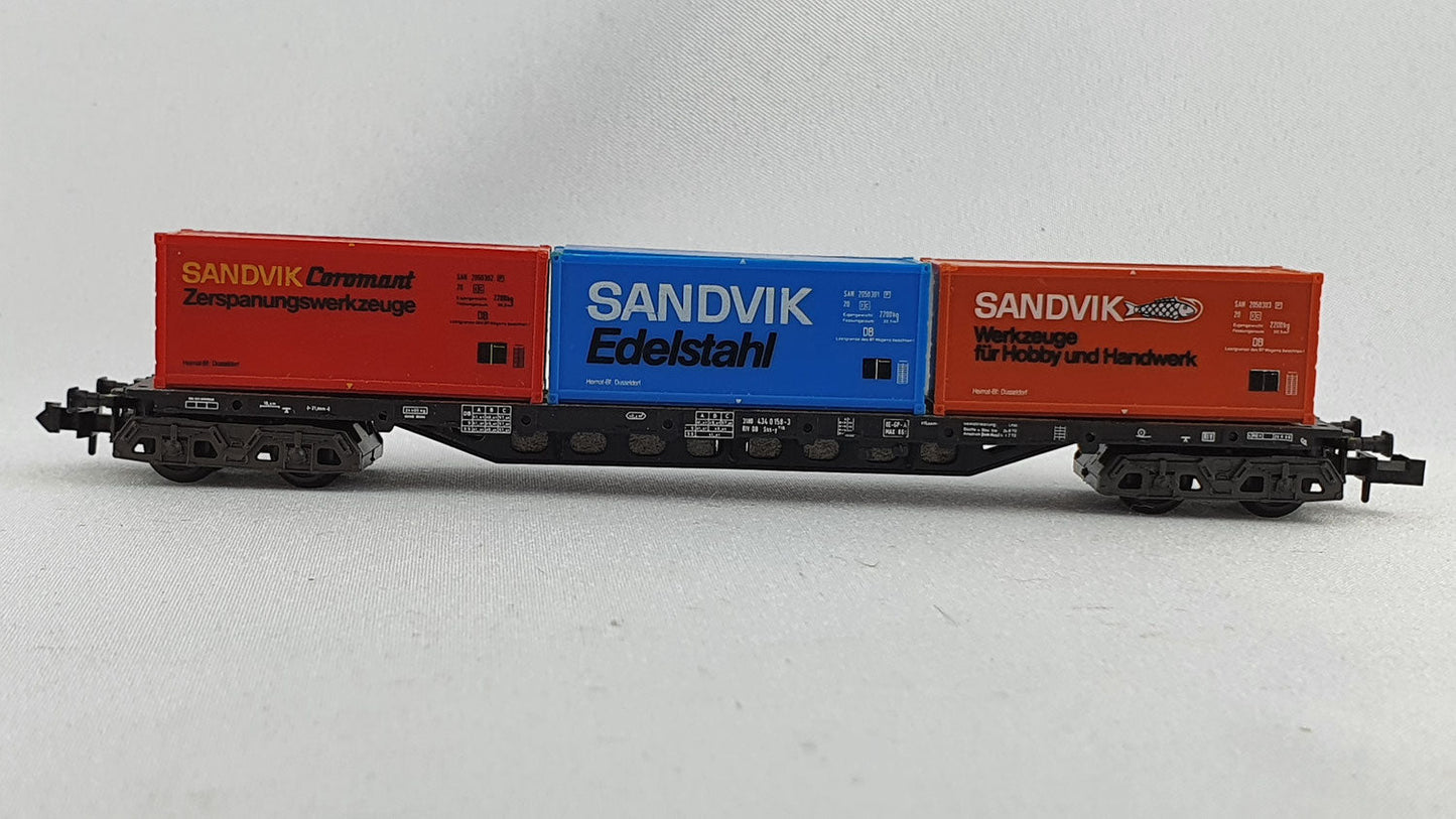 Minitrix 51 3507 00 DB Container Tragewagen "Sandvik" OVP (DG119)