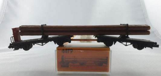 Arnold 4479 DRG Wagen-Set mit 2 Drehschemelwagen (mit Bremserhaus) mit Baumstämmen OVP (DG3)