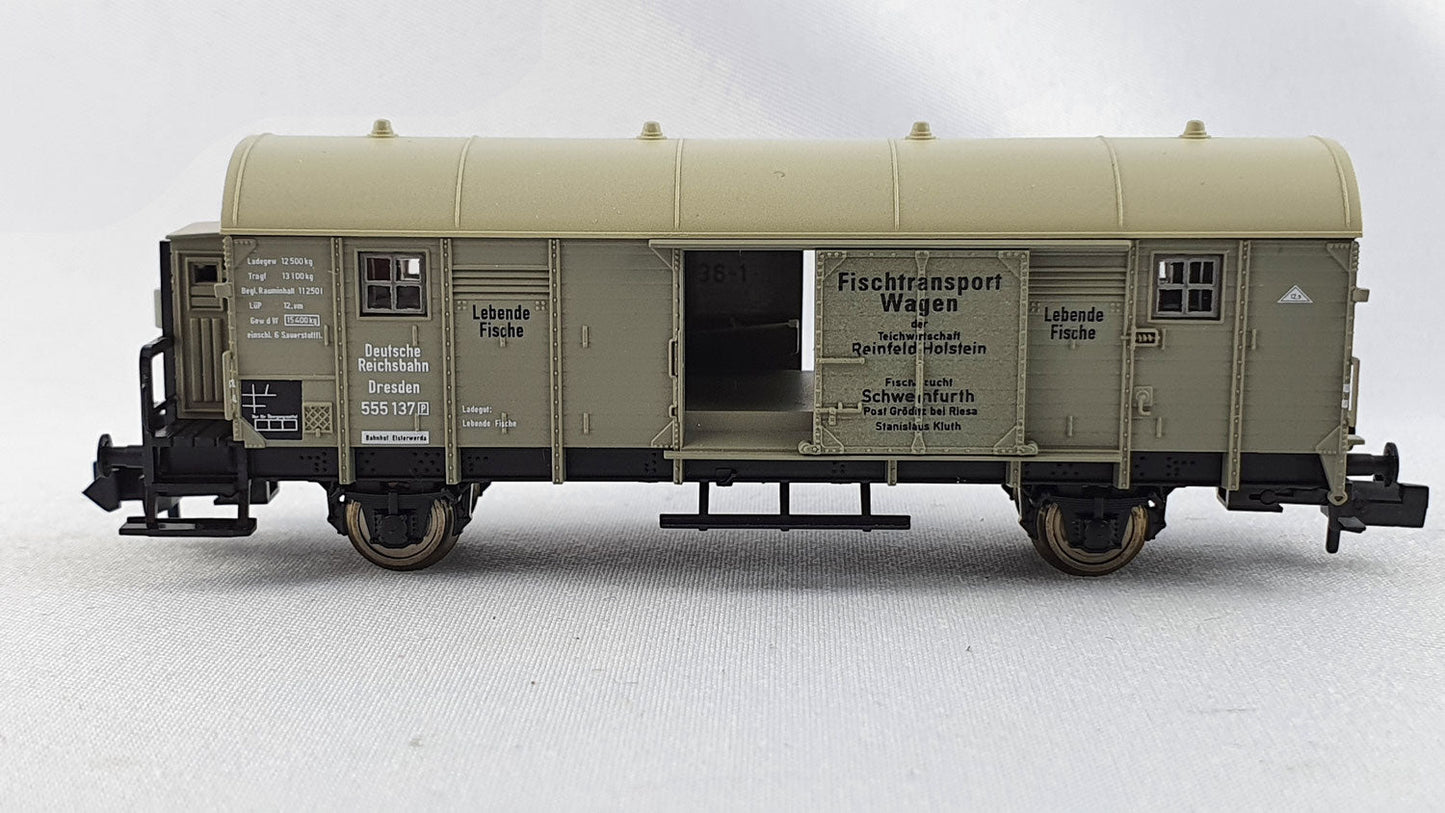 Fleischmann 8307 K DRG ged. Güterwagen mit Bremserhaus "Lebende Fische" OVP (DG197)