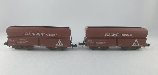 Minitrix 13608 SBB Wagenset 2 Selbstentladewagen "Juracement Wildegg / Juraciment Cornaux" (DG677)