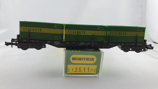 Minitrix 51 3511 00 DB Wagon porte-conteneurs "Schenker" OVP (DG123)