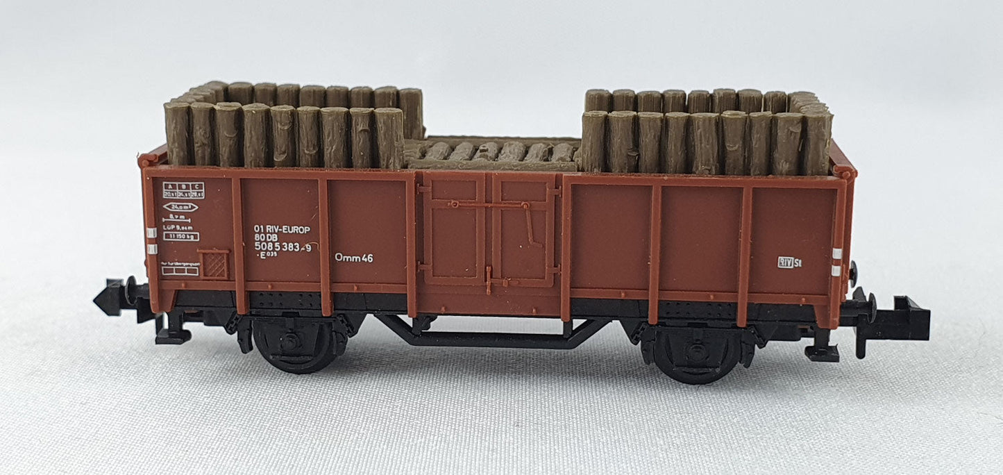 Minitrix 51 3265 00 DB off. Güterwagen beladen mit Grubenholz OVP (WG17)
