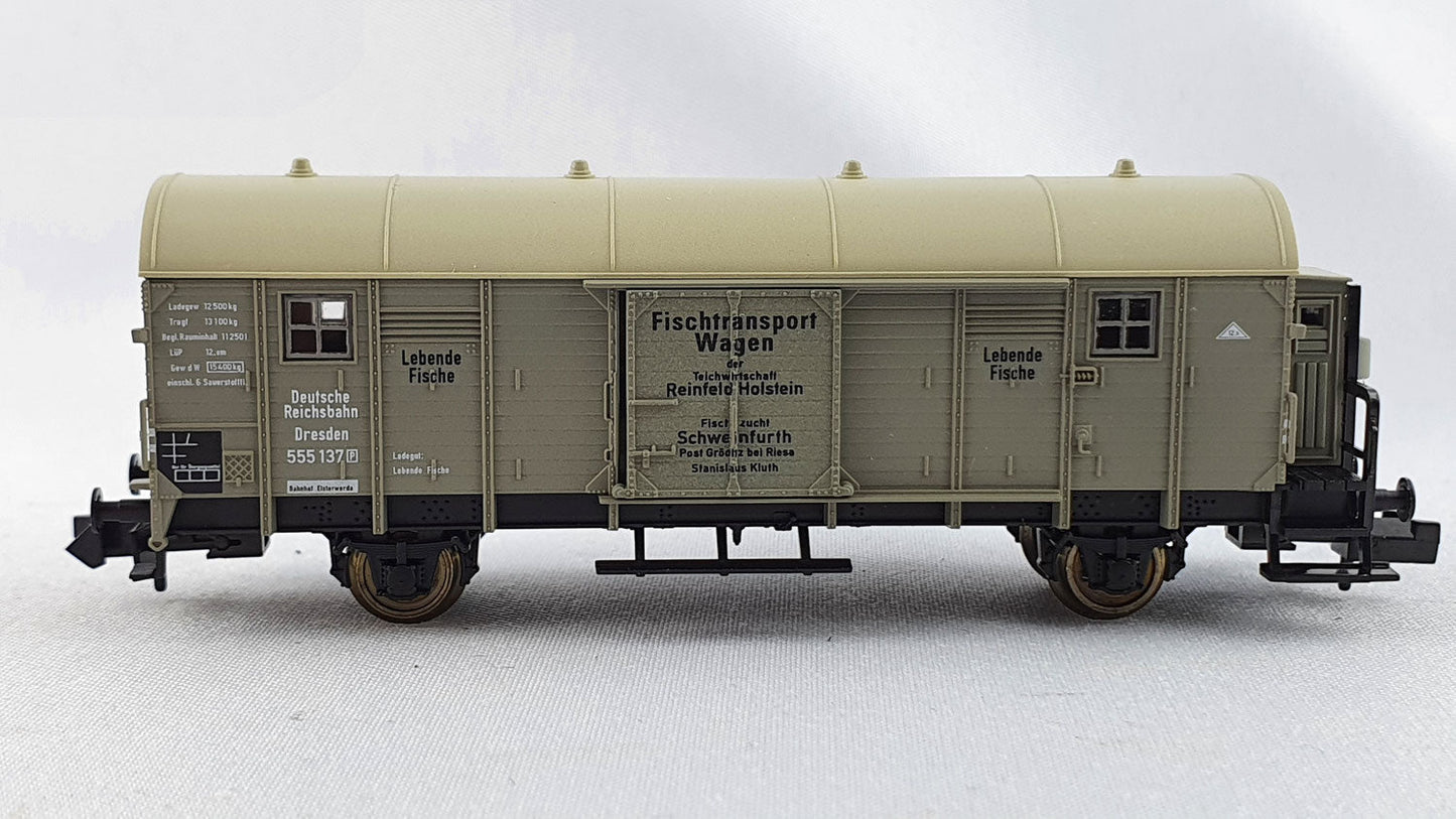 Fleischmann 8307 K DRG ged. Güterwagen mit Bremserhaus "Lebende Fische" OVP (DG197)