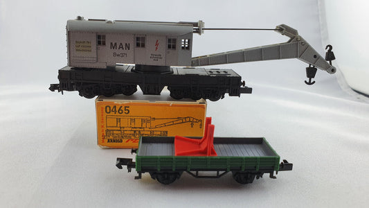 Arnold 0465 DB Coffret de wagons-grues avec grue à vapeur et wagon-remorque orig. 