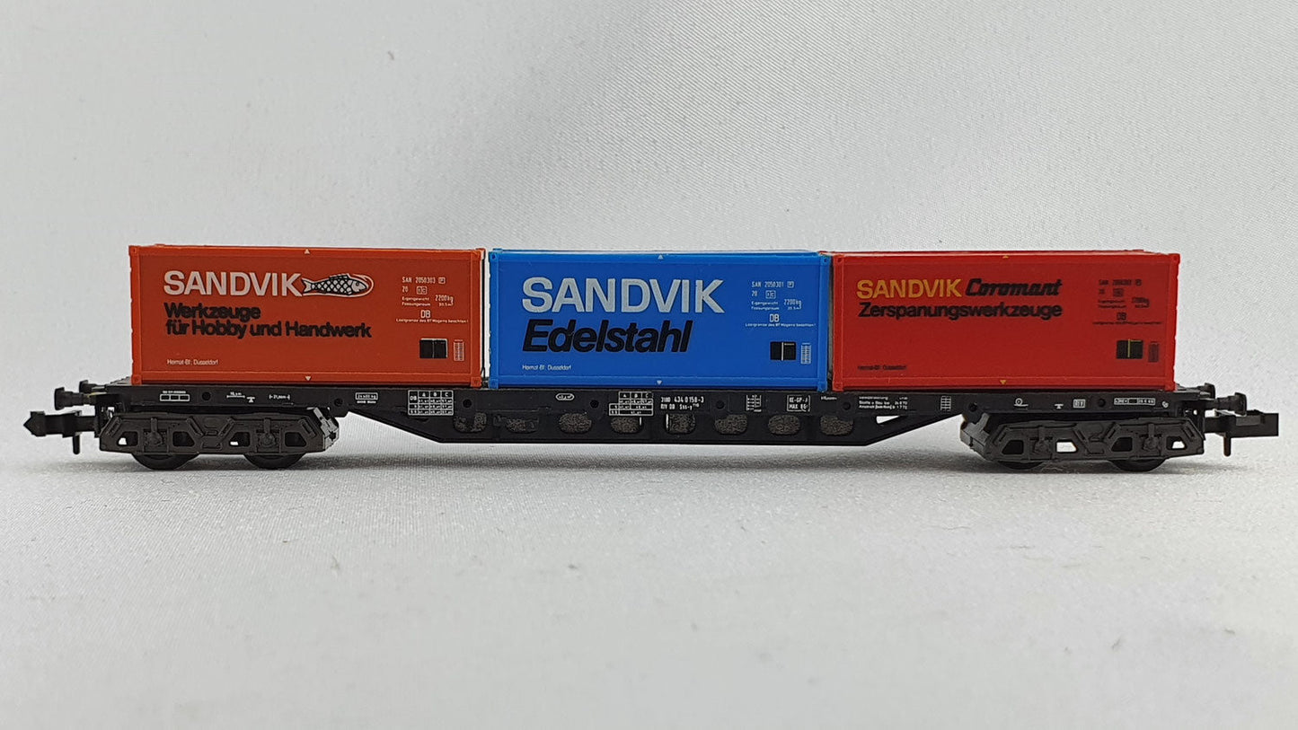 Minitrix 51 3507 00 DB Container Tragewagen "Sandvik" OVP (DG119)