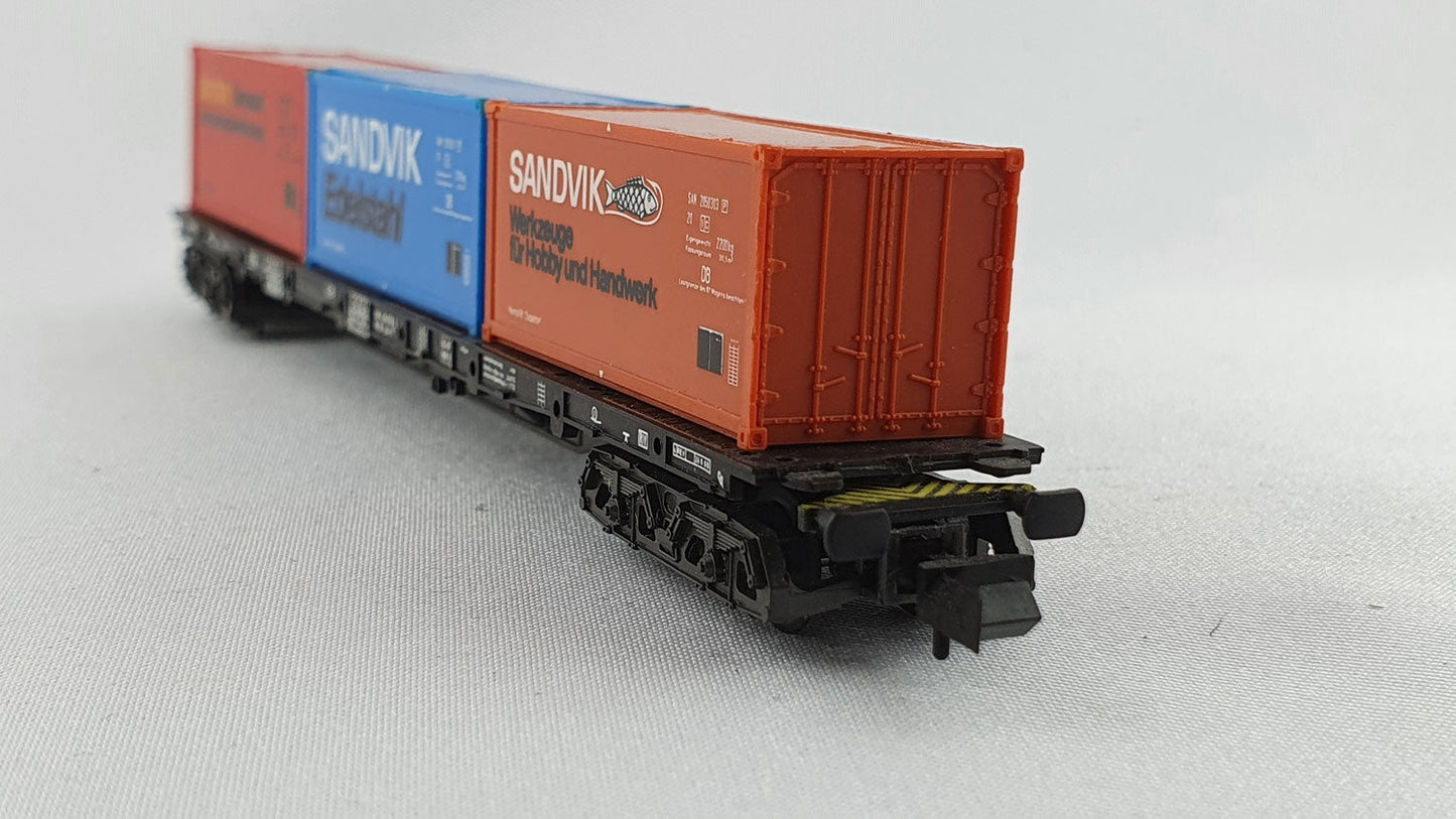 Minitrix 51 3507 00 DB Container Tragewagen "Sandvik" OVP (DG119)