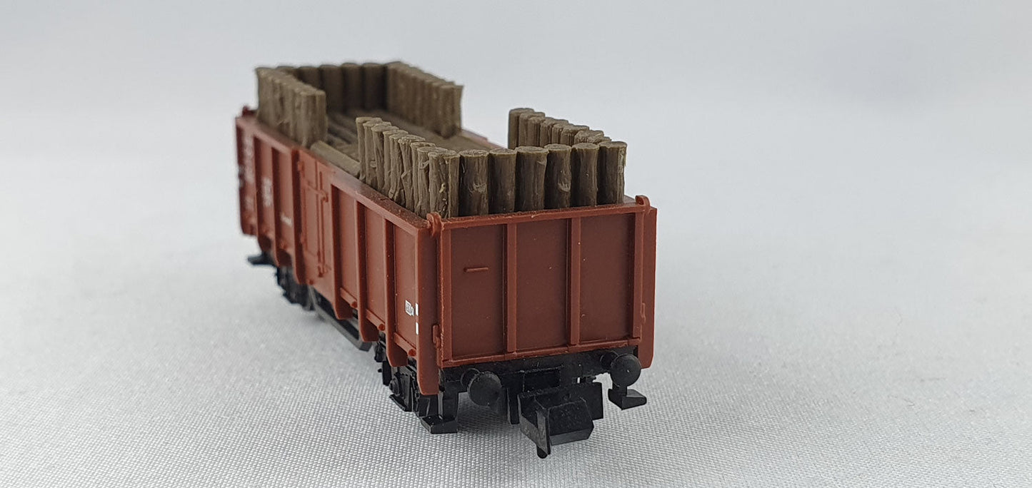 Minitrix 51 3265 00 DB off. Güterwagen beladen mit Grubenholz OVP (WG17)