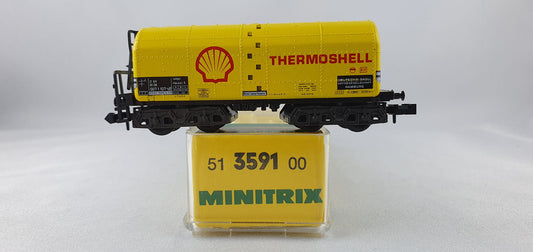 Minitrix 51 3591 00 DB Schweröl Kesselwagen "Thermoshell" 4-achsig (OVP (DG300)