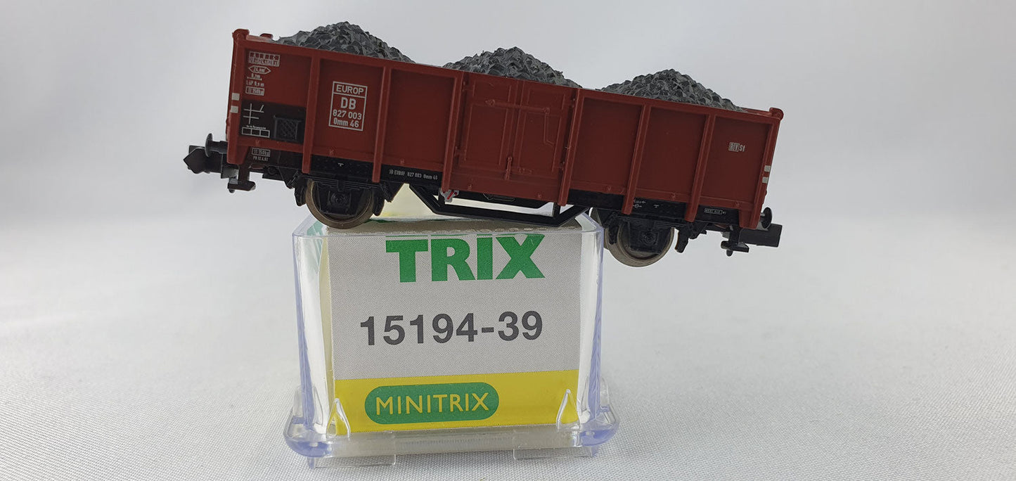 Minitrix 15194-39 DB off. Güterwagen mit Kohleeinsatz OVP (DG326)