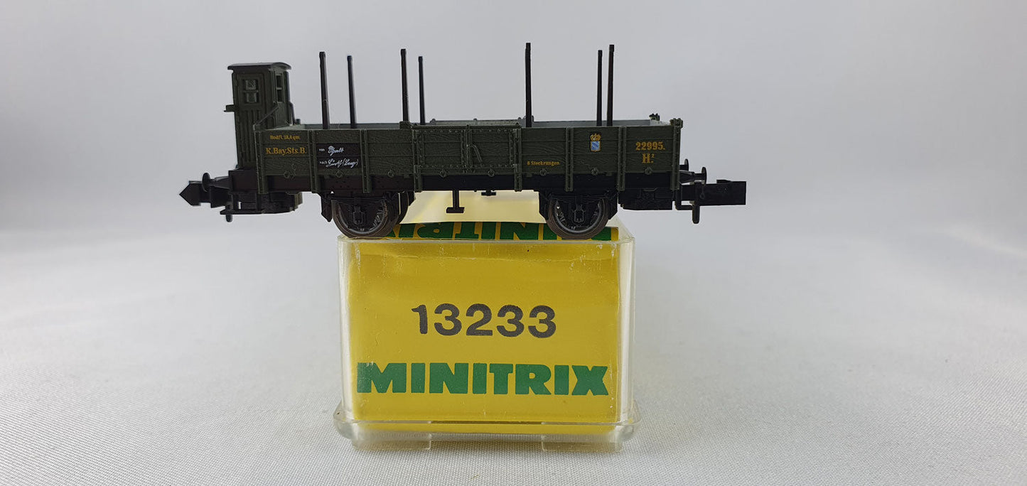 Minitrix 13233 K.Bay.Sts.B Niederbordwagen mit Bremserhaus OVP (DG302)