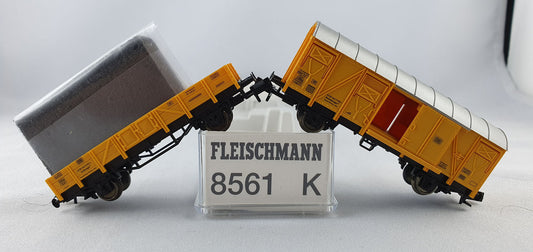 Fleischmann 8561 k DB Zugset Schienenreinigung Flachwagen und ged. Güterwagen gelb OVP (DG447)