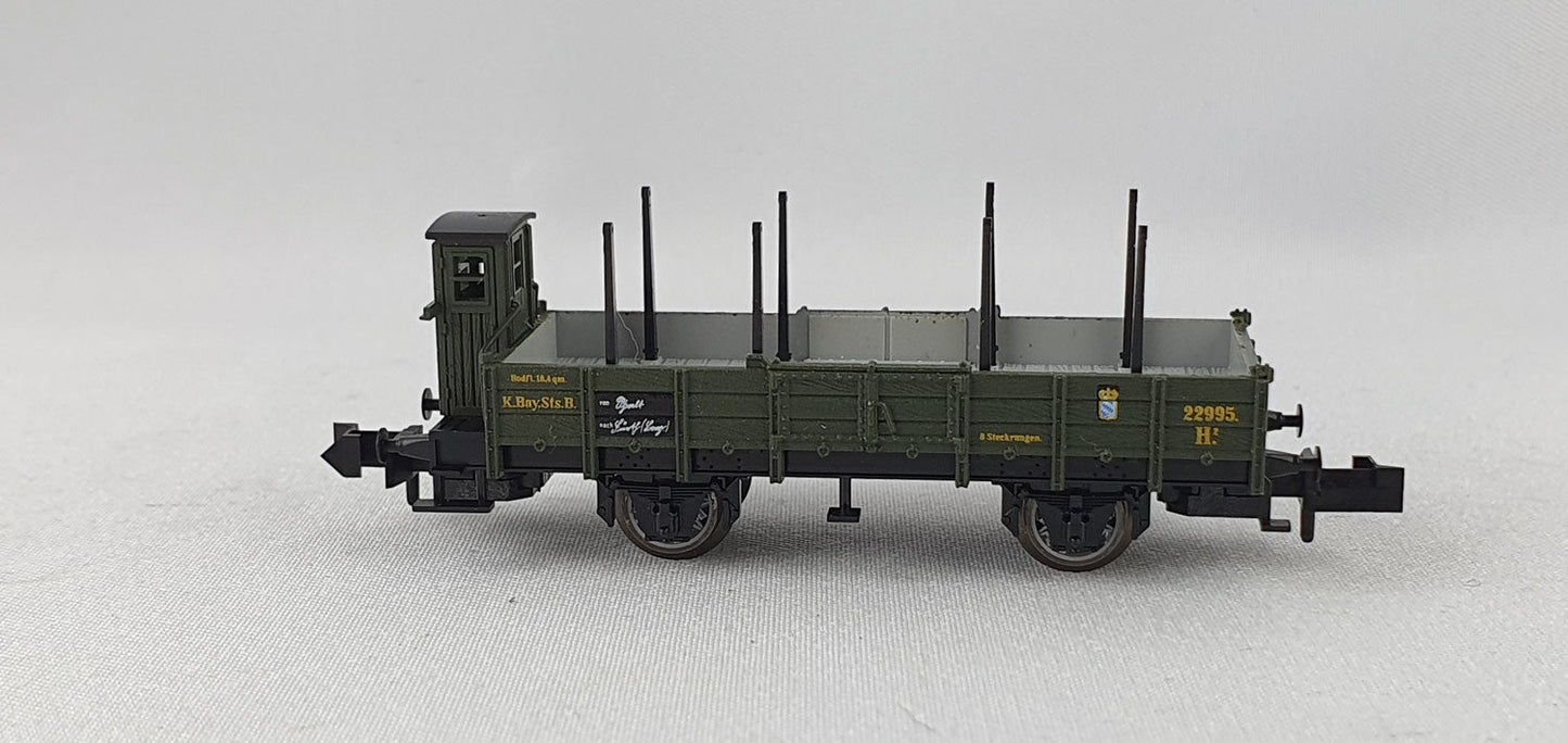 Minitrix 13233 K.Bay.Sts.B Niederbordwagen mit Bremserhaus OVP (DG302)