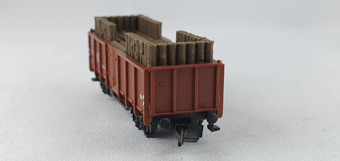 Minitrix 51 3265 00 DB off. Güterwagen beladen mit Grubenholz OVP (WG17)