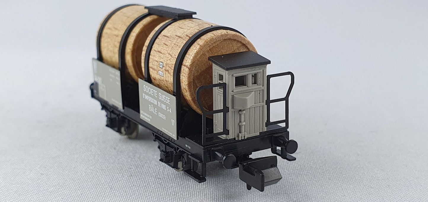 Minitrix 15600 SBB Wein-Transportwagen mit 2 Echtholzfässern und Brh OVP (DG529)